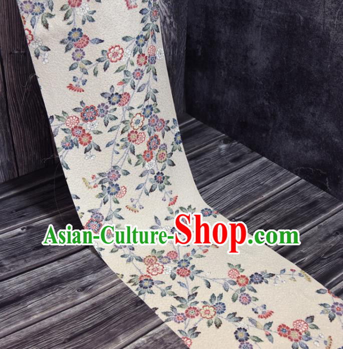 Asian Japan Kimono Beige Brocade Tapestry Traditional Dress Flowers Pattern Silk Fabric