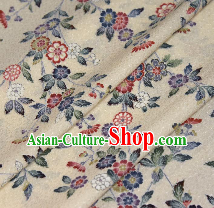 Asian Japan Kimono Beige Brocade Tapestry Traditional Dress Flowers Pattern Silk Fabric