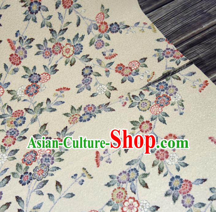 Asian Japan Kimono Beige Brocade Tapestry Traditional Dress Flowers Pattern Silk Fabric