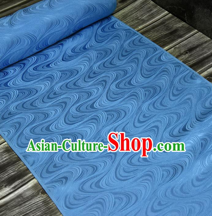 Asian Japan Kimono Classical Flow Water Pattern Brocade Tapestry Traditional Hanfu Dress Blue Silk Fabric