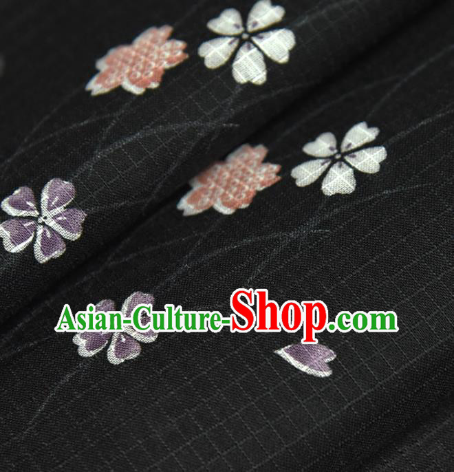 Asian Japan Kimono Brocade Fabric Traditional Hanfu Dress Classical Sakura Pattern Black Silk