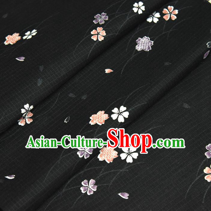 Asian Japan Kimono Brocade Fabric Traditional Hanfu Dress Classical Sakura Pattern Black Silk