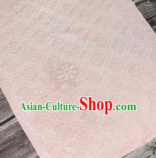 Traditional Japanese Pure Silk Fabric Asian Japan Kimono Embroidered Pattern Pink Brocade Material