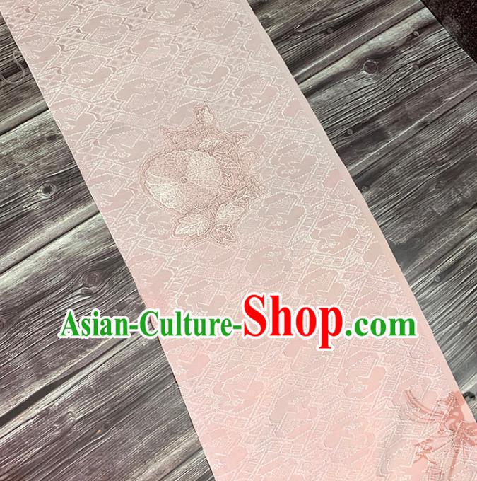 Traditional Japanese Pure Silk Fabric Asian Japan Kimono Embroidered Pattern Pink Brocade Material