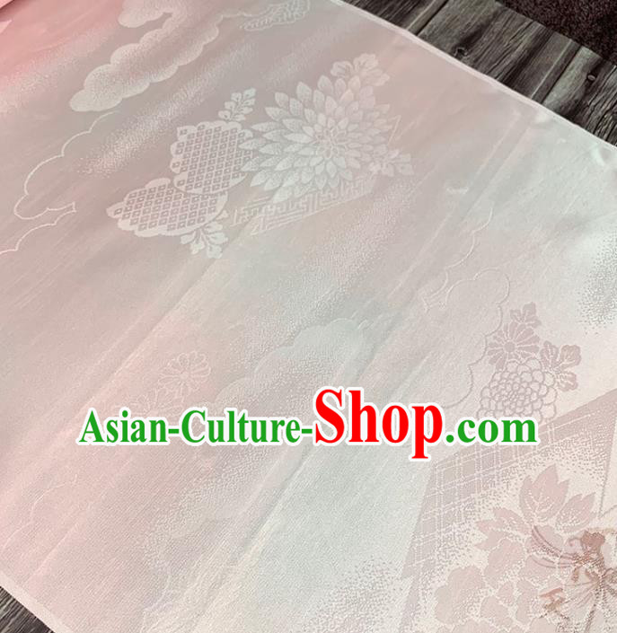 Asian Japan Iromuji Kimono Brocade Fabric Traditional Hanfu Dress Classical Chrysanthemum Pattern Pink Silk