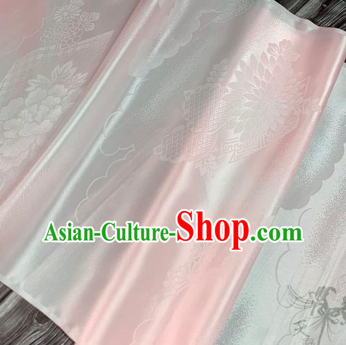 Asian Japan Iromuji Kimono Brocade Fabric Traditional Hanfu Dress Classical Chrysanthemum Pattern Pink Silk