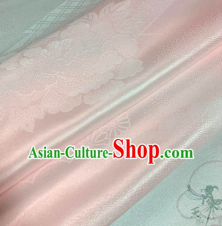 Asian Japan Iromuji Kimono Brocade Fabric Traditional Hanfu Dress Classical Chrysanthemum Pattern Pink Silk