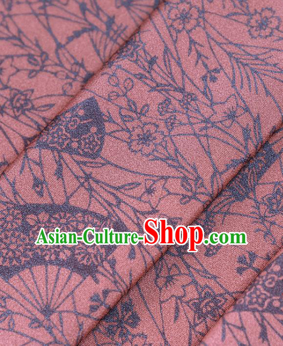 Asian Japan Kimono Brocade Fabric Traditional Hanfu Dress Classical Fan Pattern Dark Pink Silk