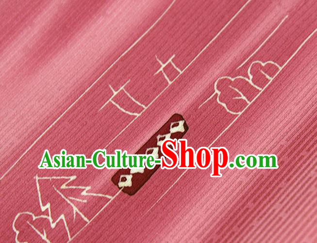 Asian Japan Haori Kimono Brocade Fabric Traditional Hanfu Dress Rosy Silk Cloth