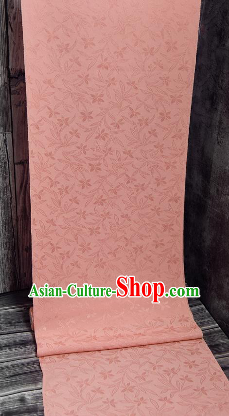 Asian Japan Kimono Orchids Pattern Brocade Fabric Traditional Hanfu Dress Pink Silk Cloth