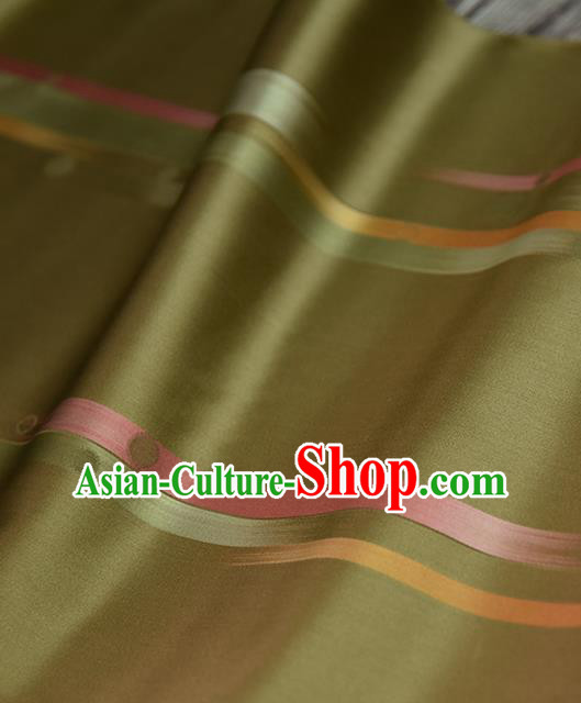 Traditional Japanese Kimono Belt Pure Silk Fabric Asian Japan Olive Green Nishijin Brocade Material