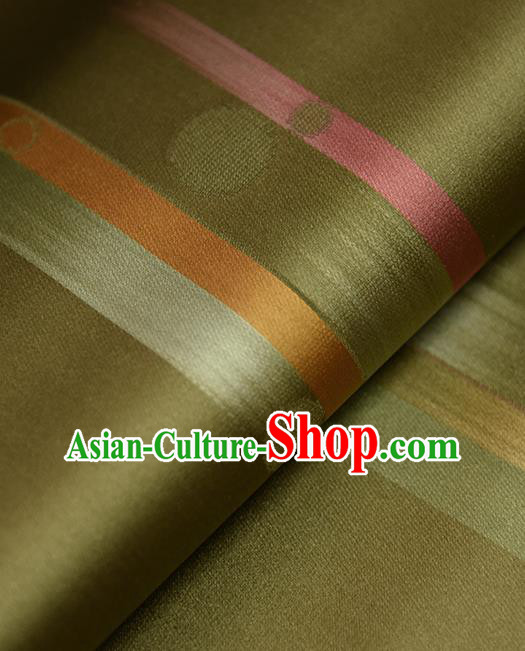 Traditional Japanese Kimono Belt Pure Silk Fabric Asian Japan Olive Green Nishijin Brocade Material