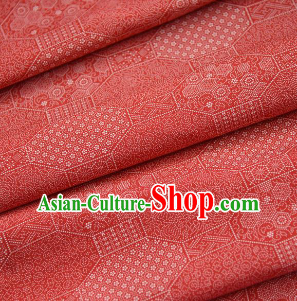 Asian Japan Kimono Sakura Pattern Brocade Fabric Traditional Hanfu Dress Red Silk Cloth
