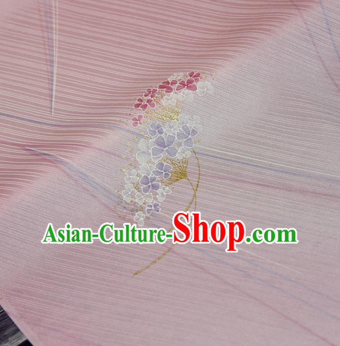 Traditional Japanese Hydrangea Pattern Pure Silk Fabric Asian Japan Kimono Pink Brocade Material