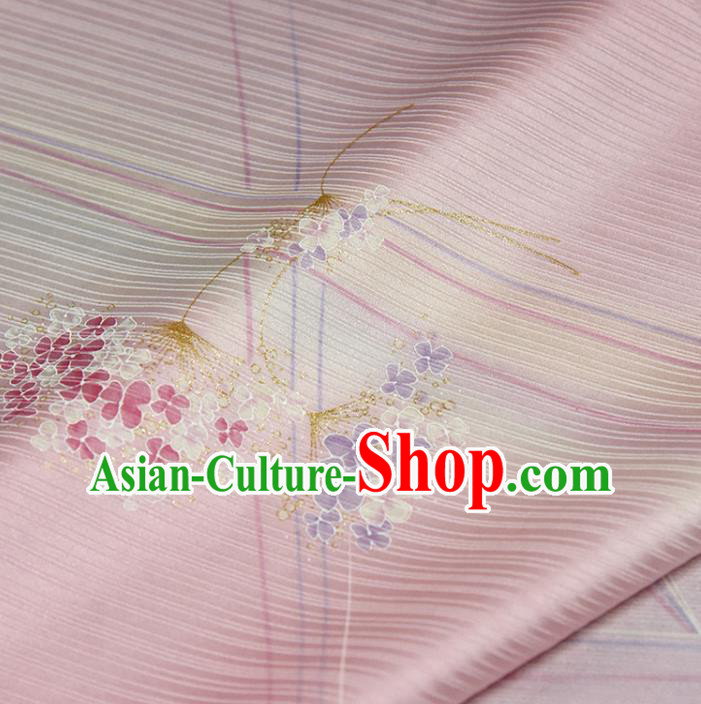 Traditional Japanese Hydrangea Pattern Pure Silk Fabric Asian Japan Kimono Pink Brocade Material