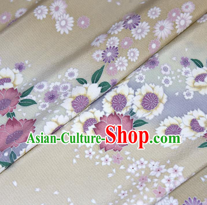 Asian Japan Kimono Classical Daisy Pattern Brocade Fabric Traditional Hanfu Dress Beige Silk