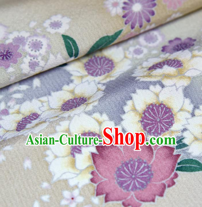 Asian Japan Kimono Classical Daisy Pattern Brocade Fabric Traditional Hanfu Dress Beige Silk