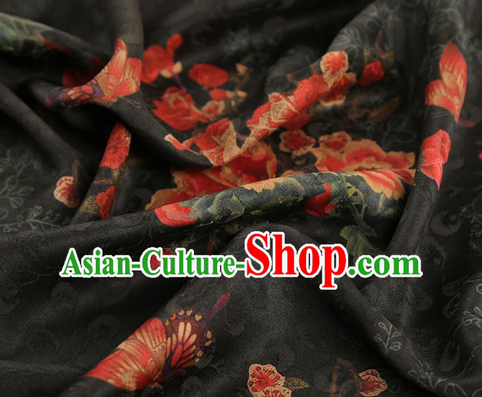 China Traditional Black Silk Cheongsam Gambiered Guangdong Gauze Cloth Jacquard Brocade Fabric