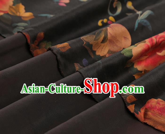Asian China Classical Peony Pattern Black Silk Fabric Traditional Brocade Cheongsam Gambiered Guangdong Gauze