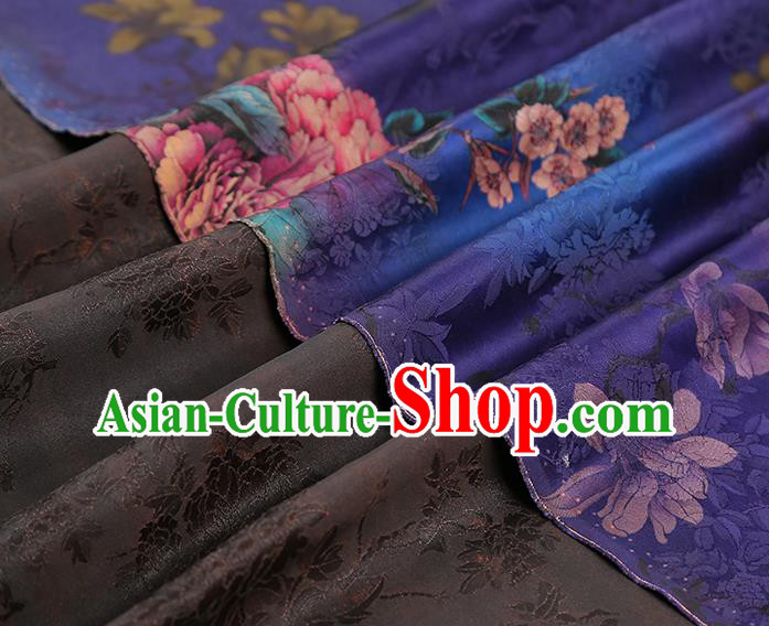 Asian Gambiered Guangdong Gauze China Classical Peony Pattern Purple Silk Fabric Traditional Cheongsam Brocade