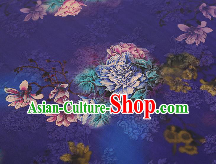 Asian Gambiered Guangdong Gauze China Classical Peony Pattern Purple Silk Fabric Traditional Cheongsam Brocade