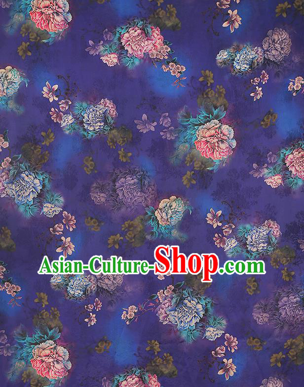 Asian Gambiered Guangdong Gauze China Classical Peony Pattern Purple Silk Fabric Traditional Cheongsam Brocade