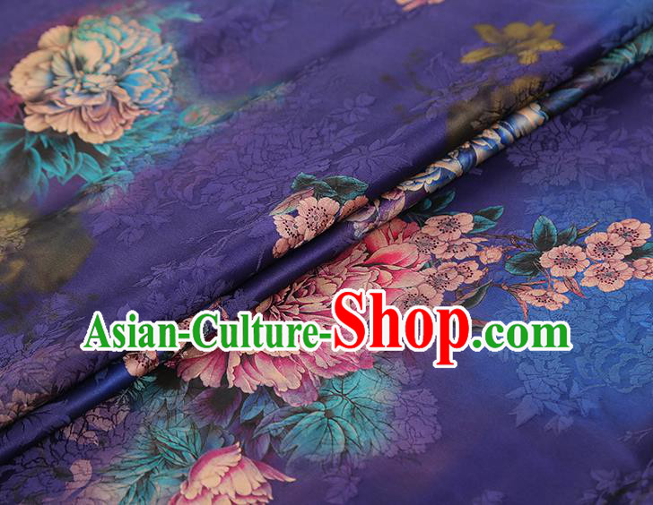 Asian Gambiered Guangdong Gauze China Classical Peony Pattern Purple Silk Fabric Traditional Cheongsam Brocade