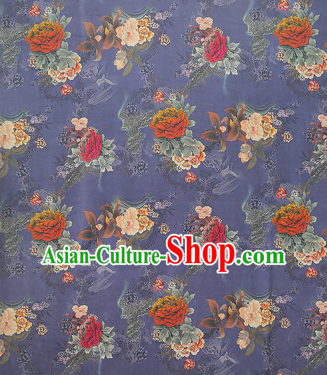 China Traditional Cheongsam Gambiered Guangdong Gauze Brocade Classical Peony Pattern Purple Silk Fabric
