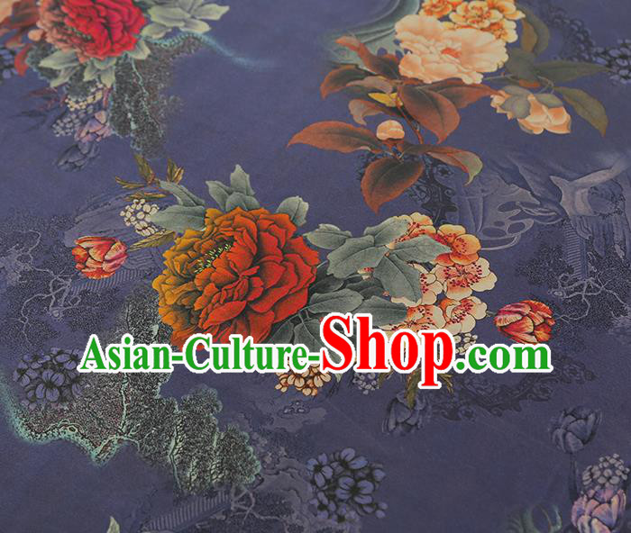 China Traditional Cheongsam Gambiered Guangdong Gauze Brocade Classical Peony Pattern Purple Silk Fabric