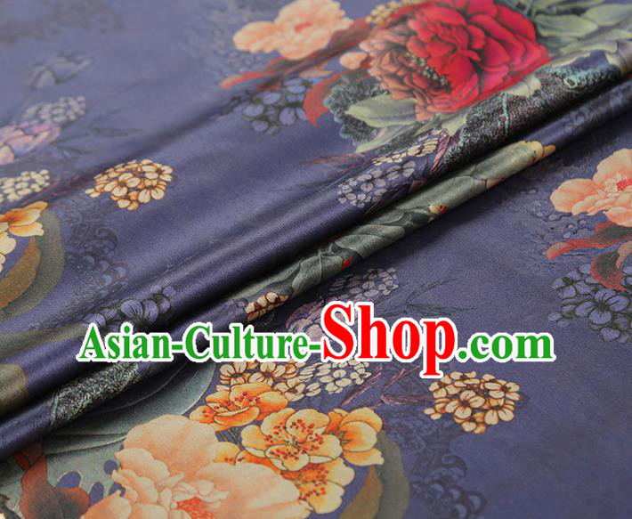 China Traditional Cheongsam Gambiered Guangdong Gauze Brocade Classical Peony Pattern Purple Silk Fabric
