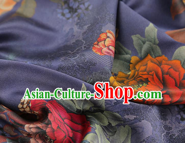 China Traditional Cheongsam Gambiered Guangdong Gauze Brocade Classical Peony Pattern Purple Silk Fabric