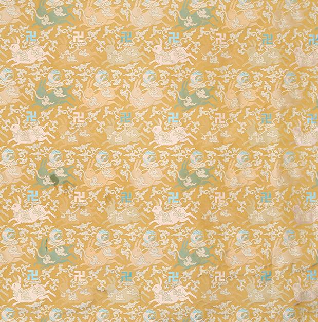 China Traditional Rabbit Pattern Song Brocade Qipao Dress Gambiered Guangdong Gauze Classical Golden Silk Fabric