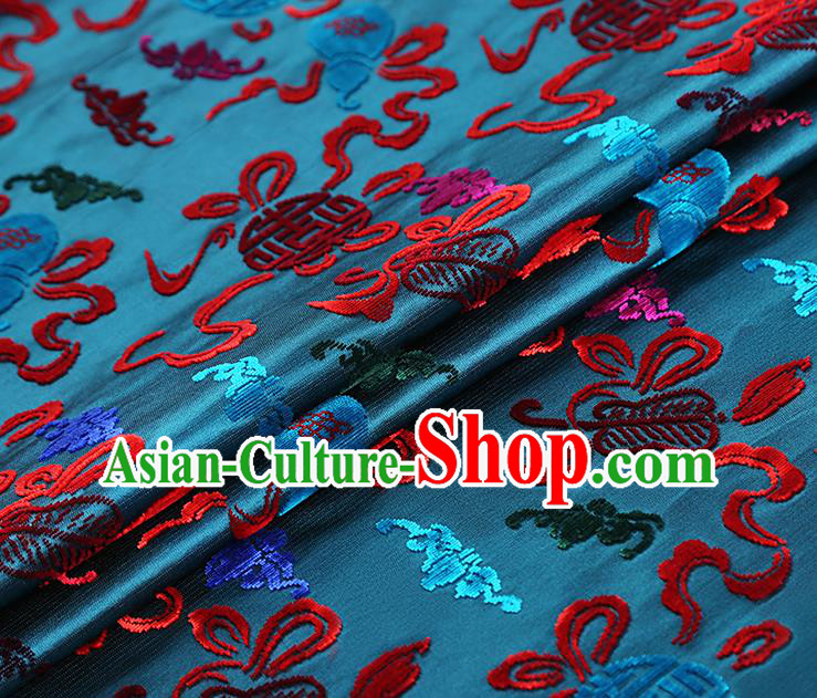 China Classical Qipao Dress Jacquard Silk Fabric Traditional Lucky Pattern Blue Brocade