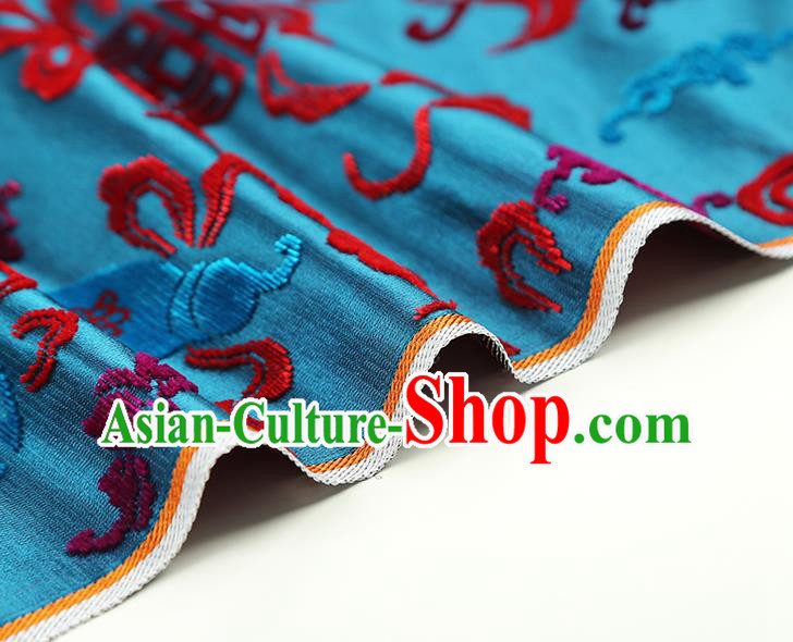 China Classical Qipao Dress Jacquard Silk Fabric Traditional Lucky Pattern Blue Brocade