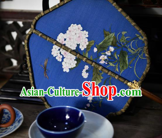 Traditional Chinese Blue Silk Fan China Classical Dace Fan Handmade Palace Fan