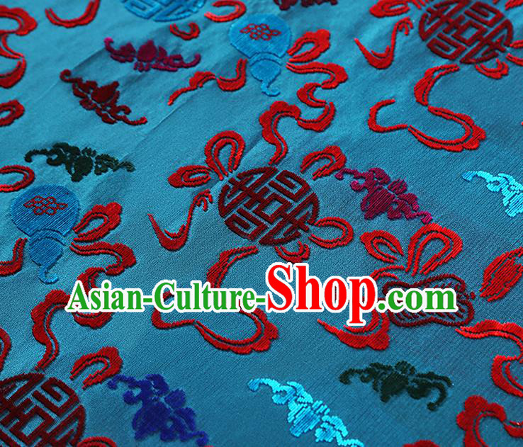 China Classical Qipao Dress Jacquard Silk Fabric Traditional Lucky Pattern Blue Brocade