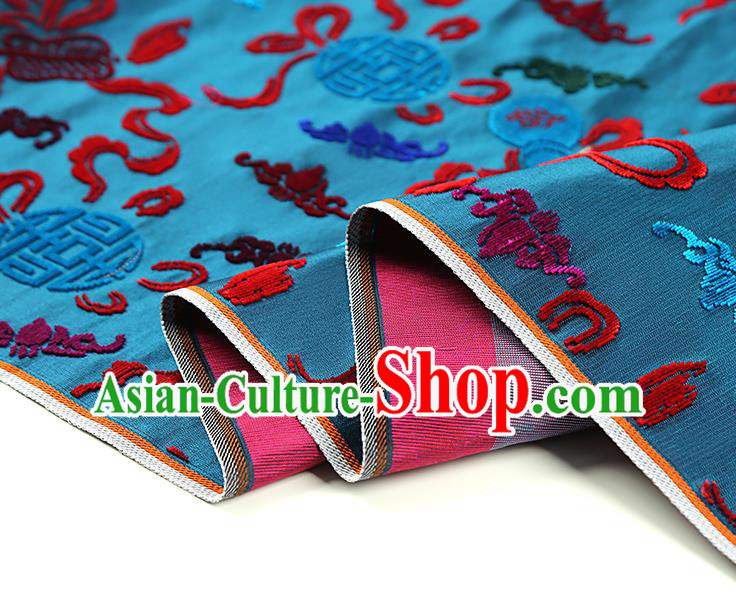 China Classical Qipao Dress Jacquard Silk Fabric Traditional Lucky Pattern Blue Brocade