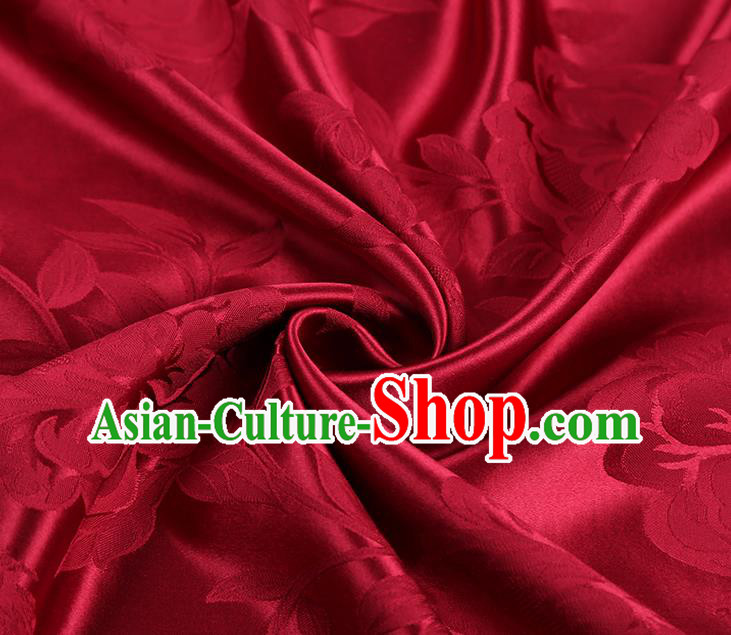 China Jacquard Red Silk Fabric Asian Cheongsam Gambiered Guangdong Gauze Traditional Brocade Fabric