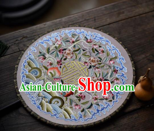China Embroidered Circular Fan Traditional Silk Fan Handmade Wave Peach Pattern Palace Fan