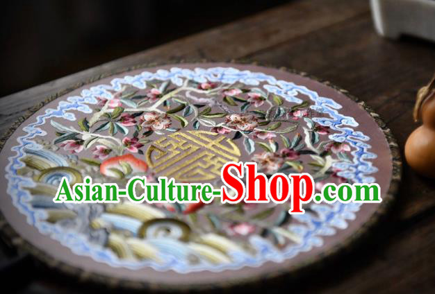 China Embroidered Circular Fan Traditional Silk Fan Handmade Wave Peach Pattern Palace Fan