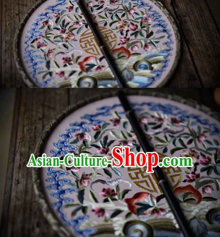 China Embroidered Circular Fan Traditional Silk Fan Handmade Wave Peach Pattern Palace Fan