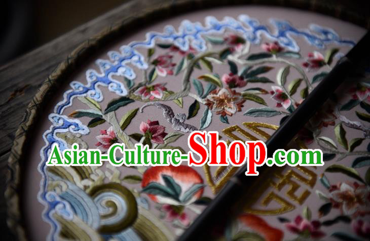 China Embroidered Circular Fan Traditional Silk Fan Handmade Wave Peach Pattern Palace Fan