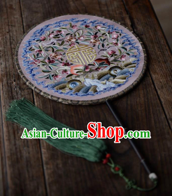 China Embroidered Circular Fan Traditional Silk Fan Handmade Wave Peach Pattern Palace Fan
