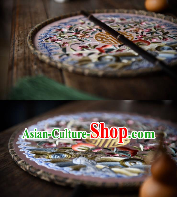 China Embroidered Circular Fan Traditional Silk Fan Handmade Wave Peach Pattern Palace Fan