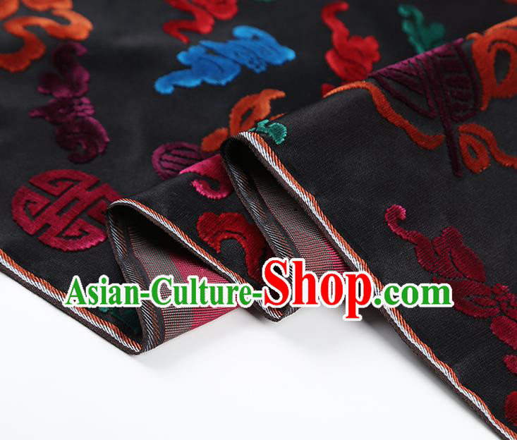 China Classical Qipao Dress Silk Fabric Traditional Lucky Pattern Black Brocade Jacquard Cloth