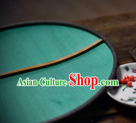 China Green Silk Circular Fan Handmade Palace Fan Traditional Qing Dynasty Court Woman Fan