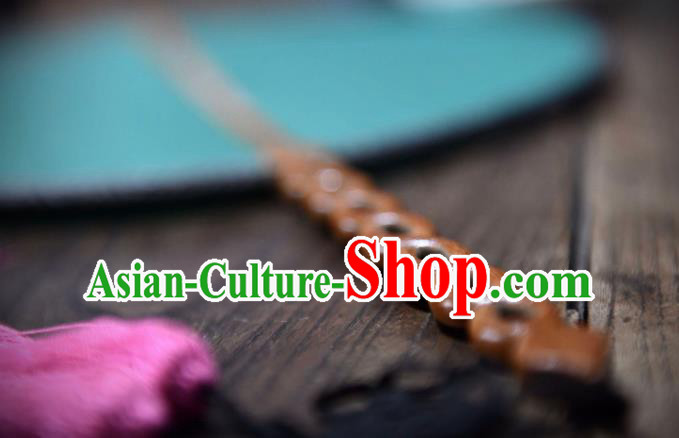 China Green Silk Circular Fan Handmade Palace Fan Traditional Qing Dynasty Court Woman Fan