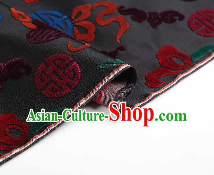 China Classical Qipao Dress Silk Fabric Traditional Lucky Pattern Black Brocade Jacquard Cloth