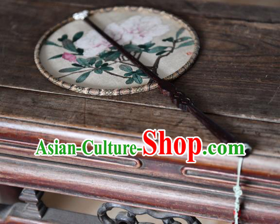 China Handmade Azalea Pattern Palace Fan Traditional Song Dynasty Palace Lady Fan Silk Circular Fan