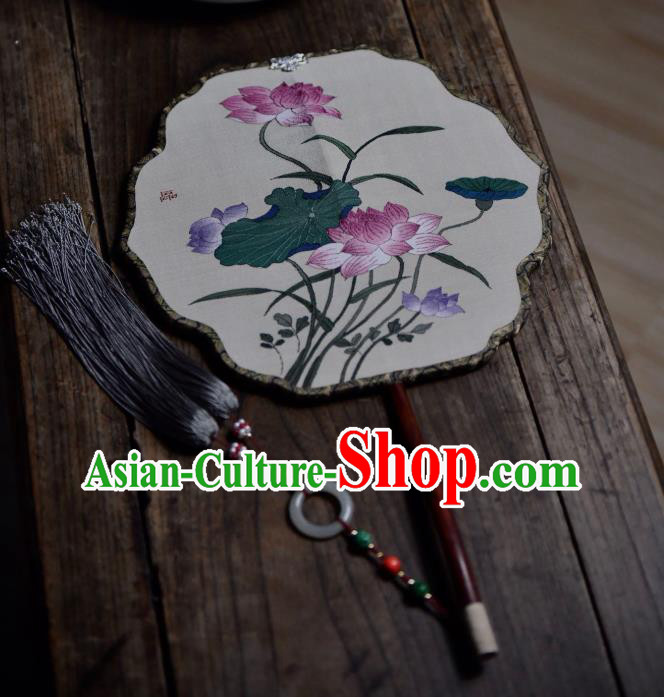 China Handmade Lotus Pattern Palace Fan Traditional Silk Fan Song Dynasty Palace Lady Fan